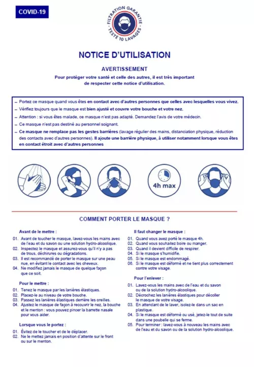 Notice d'utilisation des masques 10 lavages